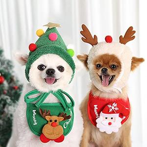 PIXRIY Christmas Dog Hat Bandana Set 