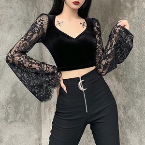 SEXY LACE LONG SLEEVE VNECK VELVET T 