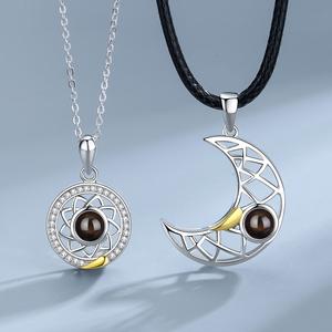Moon Pendant Necklace Sliver 