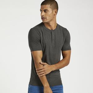 Grey Textured Muscle Fit Henley Neck 