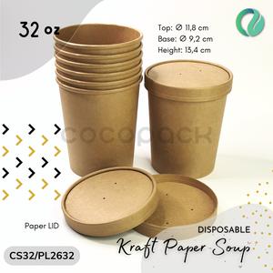 Jual Brown Kraft Paper Cup Soup Bowl + Paper Lid 32oz (10 PCS) - Kota ...