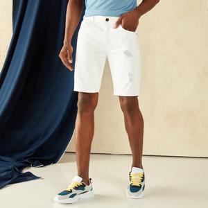 Jual Ripped Mid-Rise Shorts with Button 