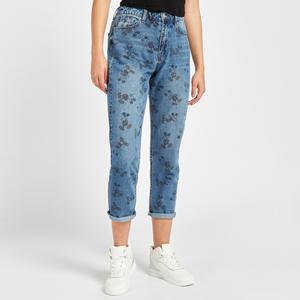 Mickey Mouse Print High-Rise Mom Jeans 