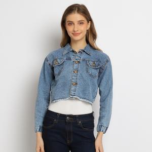 CYRIL jaket crop jeans wanita Hitam 