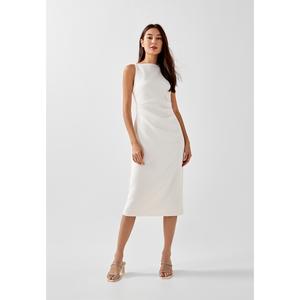 Naya Straight Neck Side Pleated Dress 