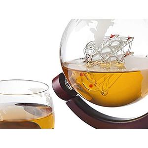 Whiskey Decanter Set - Globe With 2 Etched Whiskey Glasses Gift For Men