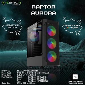 Atx Raptor Gpu Promo Casing Gaming RAPTOR AURORA - include 4 FAN RGB | ATX/m-ATX/Mini ...
