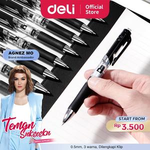 Jual Deli Gel Pen Pulpen Gel Retractable Warna Hitam 0.5 mm Desain