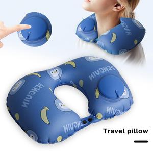 Jual Milk Fiber Inflatable Neck Pillow U-Shape Press Inflation Neck ...