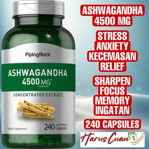 Ashwagandha Piping Rock 4500 MG - 120 Gélules - Complément Alimentaire Neuf