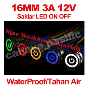 Jual Saklar On Off LED Stainless Push Button Switch 16MM 3A 12V - Hijau ...
