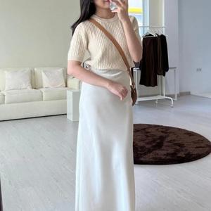 Jual [JENN&ROSE] Carol Premium Satin Silk Skrit - Midi Lenght - White ...