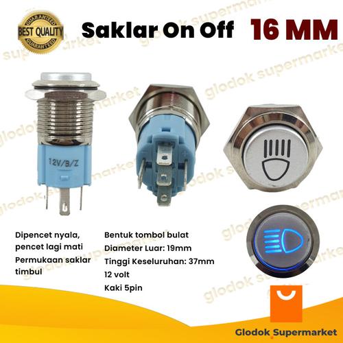 Jual Switch Metal 16mm Push On Off 5 Pin Logo Lampu Saklar Stainless 16 ...