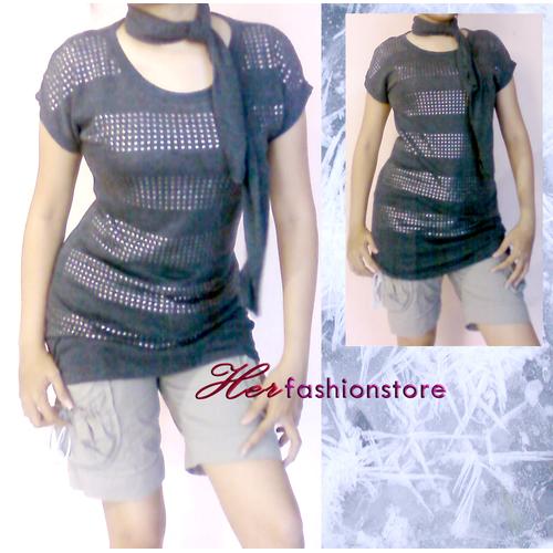 Foto Produk Studded Tee with Scarf - Grey dari Herfashionstore