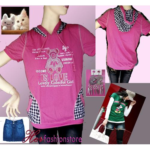 Foto Produk Bear short-sleeves hoodie - Pink dari Herfashionstore