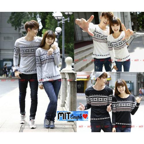 Foto Produk Kaos Couple Lengan Panjang / Baju Pasangan motif abu putih hitam dari Grosir Baju Couple :)