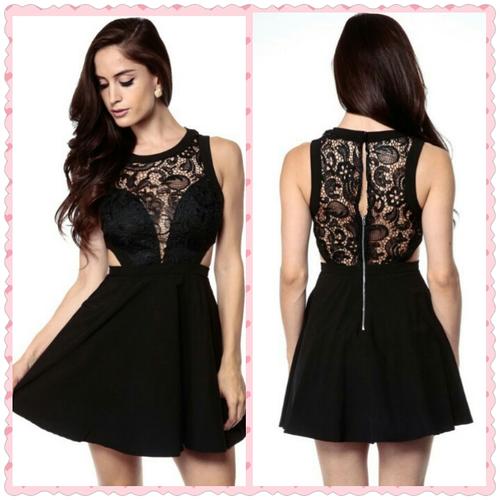 Jual W 8162 BLACK CUT OUT WAIST DRESS 