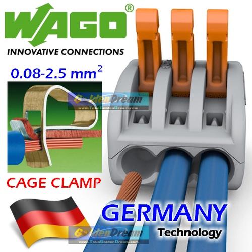 Gambar WAGO Connector 3 Wire 222-413 Compact Terminal Block Lever Cage Clamp dari Golden Dream Kota Medan Tokopedia