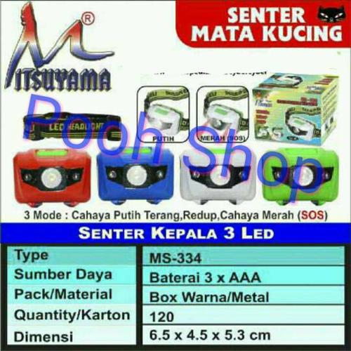 Foto Produk Senter Kepala / Headlamp LED Mitsuyama MS-334 (Baterai) Anti Air dari Pooh Shop Grosir