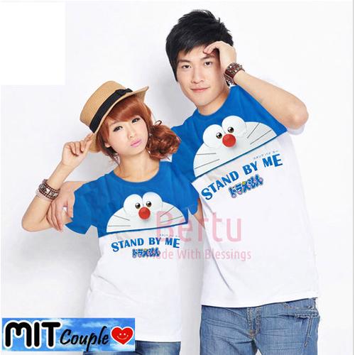 Foto Produk Kaos Couple Lengan Pendek / Baju Pasangan Biru Doraemon dari Grosir Baju Couple :)
