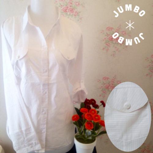 Foto Produk Kemeja blus putih wanita kantor kantong/saku 2 full motif salur JUMBO dari Orlenachang