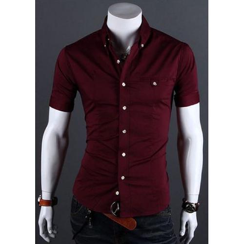 Foto Produk Keneja Pria Keren Lengan Pendek Super Slimfit Barry Red Maroon - Merah dari Kemeja Slim Fit
