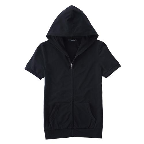 Jual Short Sleeve Hoodie Zipper - Black 