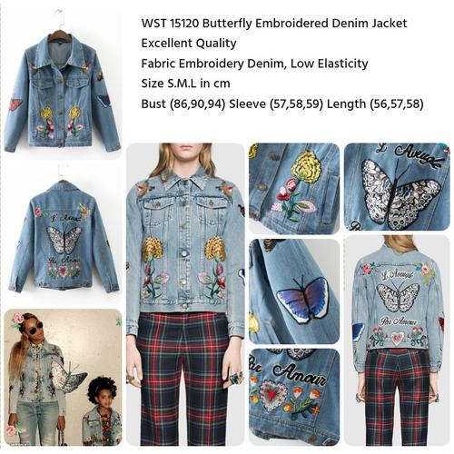 Jual Butterfly Embroidered Denim Jacket 