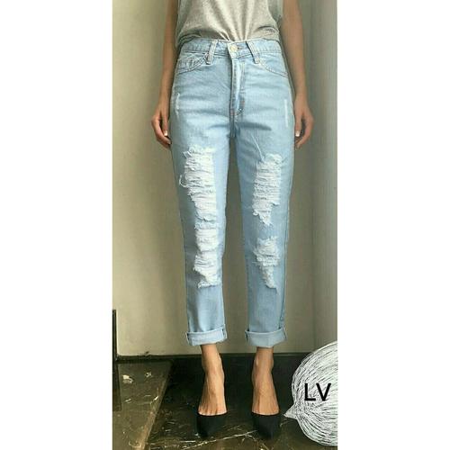 Jual BOYFRIEND JEANS RIPPED LIGHT BLUE 