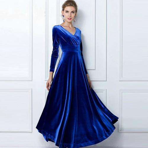 Jual Blue Velvet Long Sleeve Long Dress Pakaian Wanita Panjang Maxi IMPORT  - Kota Depok - Redvelvetboutique | Tokopedia