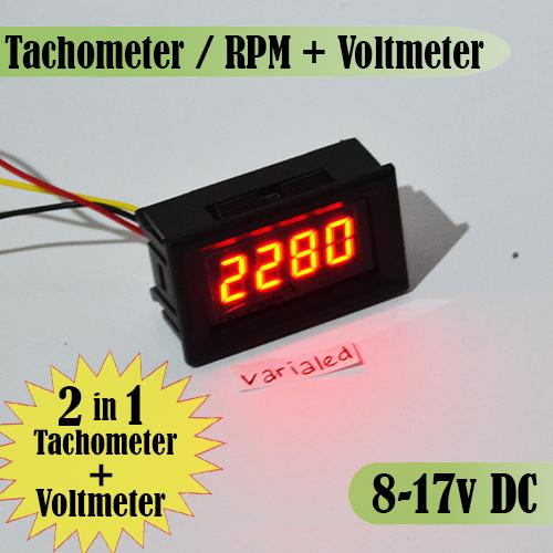 Foto Produk 2 in 1 Tachometer RPM + Voltmeter Digital DC 8-17V Motor Mobil LED RED dari variaLED