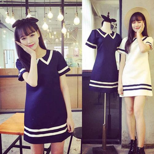 Jual mini dress kawaii biru strip putih 