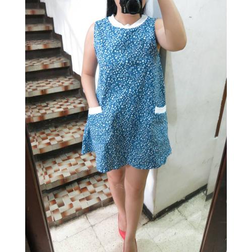 Jual Ready Stok Flowy Denim Dress Sky 