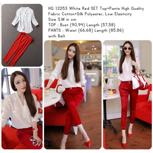 Jual HQ 12253 SET top + pants white red 