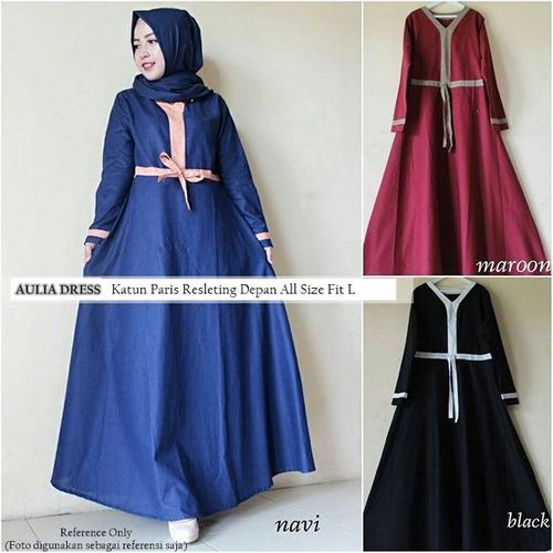 Foto Produk Baju Dress Muslim Alaia Gamis Maxi Syari Katun Paris Navy Black Maroon dari Aira Muslimah Fashion