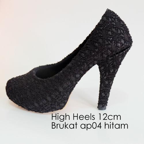Jual High Heels Brukat Glitter krem 