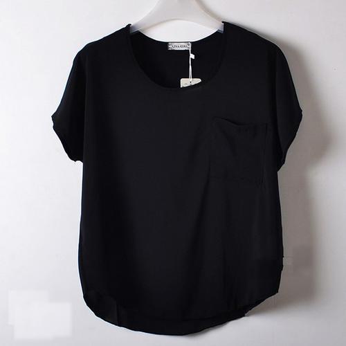 Jual Women's Simple Black O-Neck Solid 