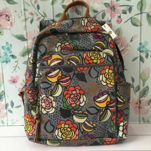 grey floral backpack
