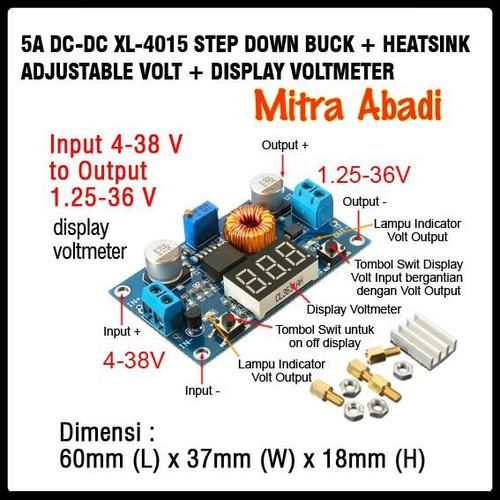 Foto Produk Step DOWN Buck 1,25-36V DC-DC Adj. Volt and Display Voltmeter+Heatsink dari Toko Mitra Abadi