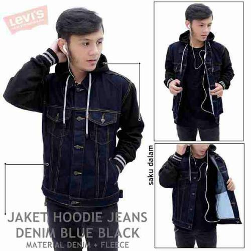 Jual Jaket Jeans Hoodie Pria Kombinasi 