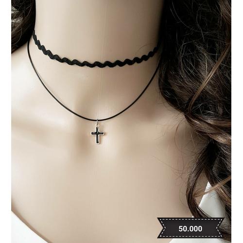 Choker - Zigzag cross choker necklace 