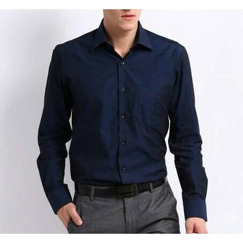Foto Produk kemeja lengan panjang polos biru dongker motif reguler dari juara busana