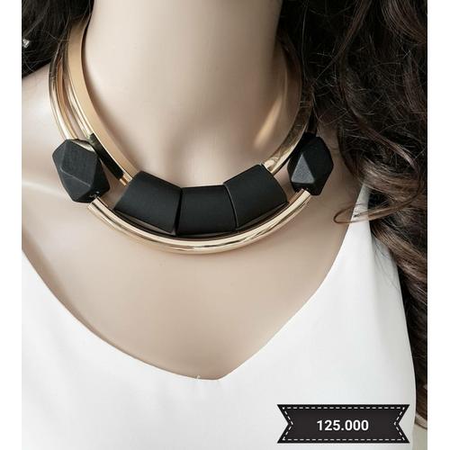 Choker - Black tribal gold necklace 