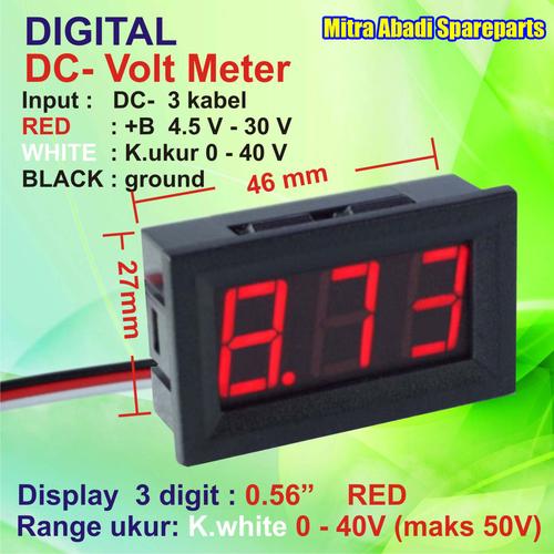 Foto Produk Voltmeter DC 0V-40V/0-40 Volt Digital With Frame 3 Kabel Merah/Red dari Mitra Abadi Spareparts