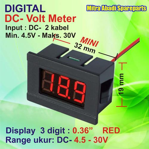 Foto Produk Voltmeter DC 4.5V-30V Mini Digital 2 Kabel With Frame Merah/Red dari Mitra Abadi Spareparts