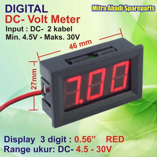 Gambar Voltmeter DC 4.5V-30V Digital 2 Kabel With Frame Merah/Red dari Mitra Abadi Spareparts undefined Tokopedia