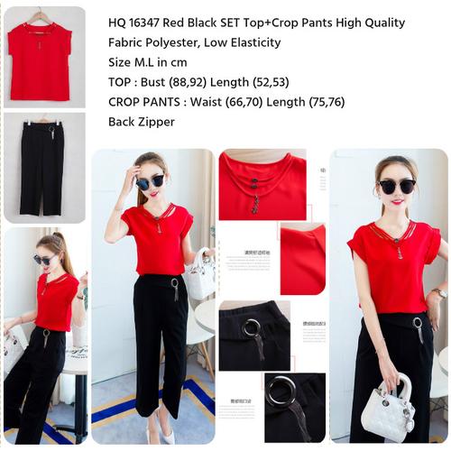 HQ 16347 red black SET top+crop pants 