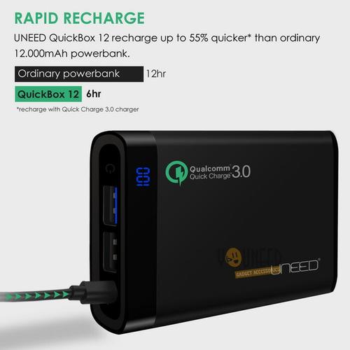 Foto Produk POWERBANK UNEED QUICK CHARGER 12000MAH FAST CHARGING POWER BANK USB3.0 dari luxer