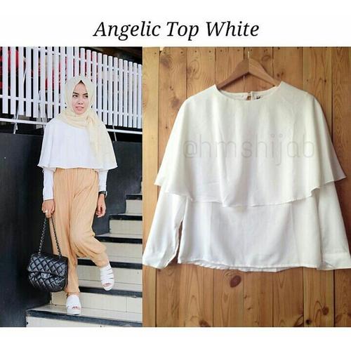 Jual angel top white blouse - tunik 