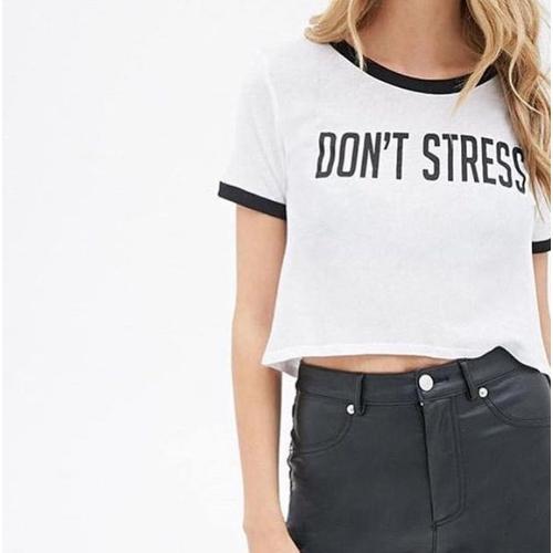 Jual ringer crop tee don't stress 